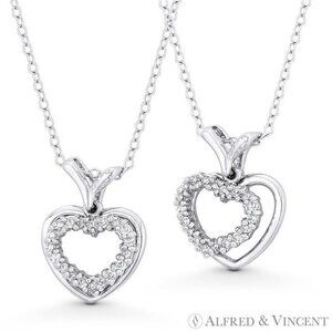 Double-Heart CZ Crystal Pave Pendant in .925 Sterling Silver w/ Rhodium